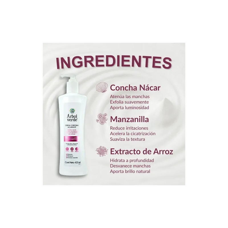 Crema Corporal Aclarante Con Concha Nácar Árbol Verde 420ml Fresca