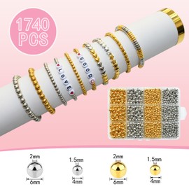Looconi 1740pcs Spacer Beads 4mm and 6mm,Gold and Silver Assorted Round Beads for Bracelet Jewelry Making