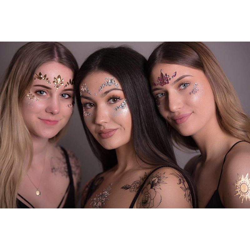Pack of 12 Face Glitter Stone Stickers Festival Glitter Make