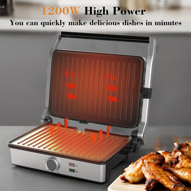 MUBENLIFE Panini Press, Electric Sandwich Press Grill, Open 180 Degrees,