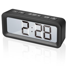 Romon Digital Alarm Clock, Small Travel Alarm Clock, Temperature and Humidity Display, Date Display, Timer, Countdown Timer, Magnetic Back, Suitable for Kitchen, Bedroom, Travel - Black