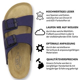 AFS-Schuhe 1100, Children's Leather Mules, Slippers for Nursery and Primary School, Marine nubuck