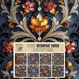 Decoupage Paper Pack (24 Sheets 6"x6") Rococo Jewerly # Vintage Styled Pattern Paper for Decoupage, Craft and Scrapbooking