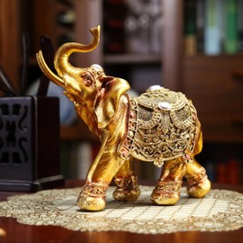 AWENDIETOU Lucky Elephant Statue,7" Elegant Elephant Figurine for Home Decor Unique and Sophisticated Ornament for Living Room, Table Centerpiece Shelfand Office Adds Charm and Good Luck