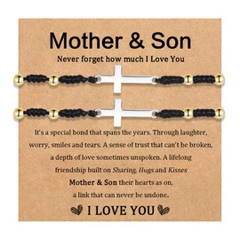 GBTBYS Mother Son Bracelet 2 Pcs Cross Matching Wish Bracelets Back to School Gifts First Day of School Set for Mom Son Family Birthday Jewelry Gift