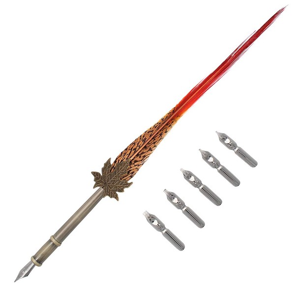 Gullor Quill Handcraft Feather Dip Pen Stem Metal Nib Pen