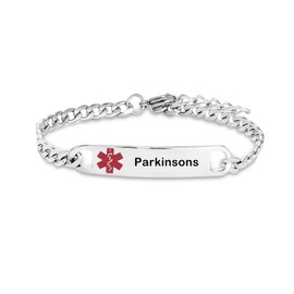 SBI Jewelry Parkinsons Medical Alert Bracelet for Women Men Brain Disorder First Aid Pre-engraved Waterproof Wristband Stainless Steel Anniversary Birthday