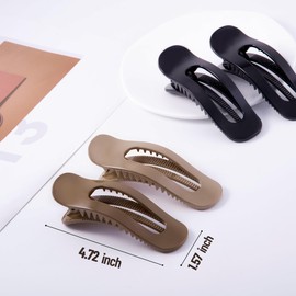 Cptots 8 Pcs Large French Flat Hair Clip for Women Strong Hold Lay Flat Claw Clips for Thick Thin Hair Non Slip Rectangle Alligator Barrettes, Bright Black Brown Beige