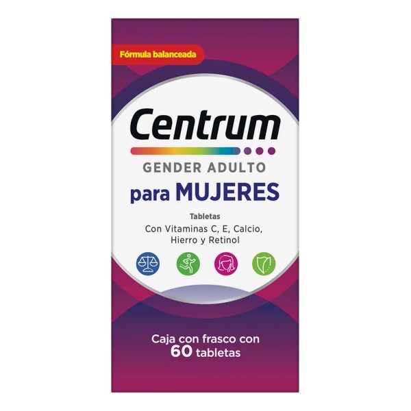 Frasco Multivitamnico Centrum Mujer con Vitamina C Vitamina E Calcio