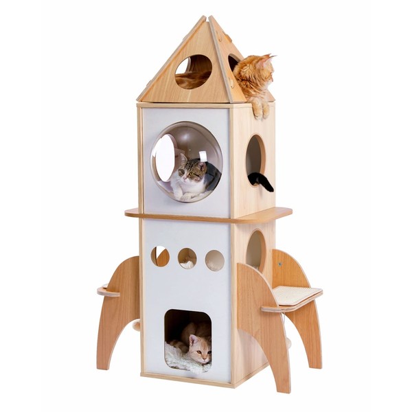 PEQULTI 54 Inches Rocket Multi-Level Cat Tree Spaceship Modern Cat