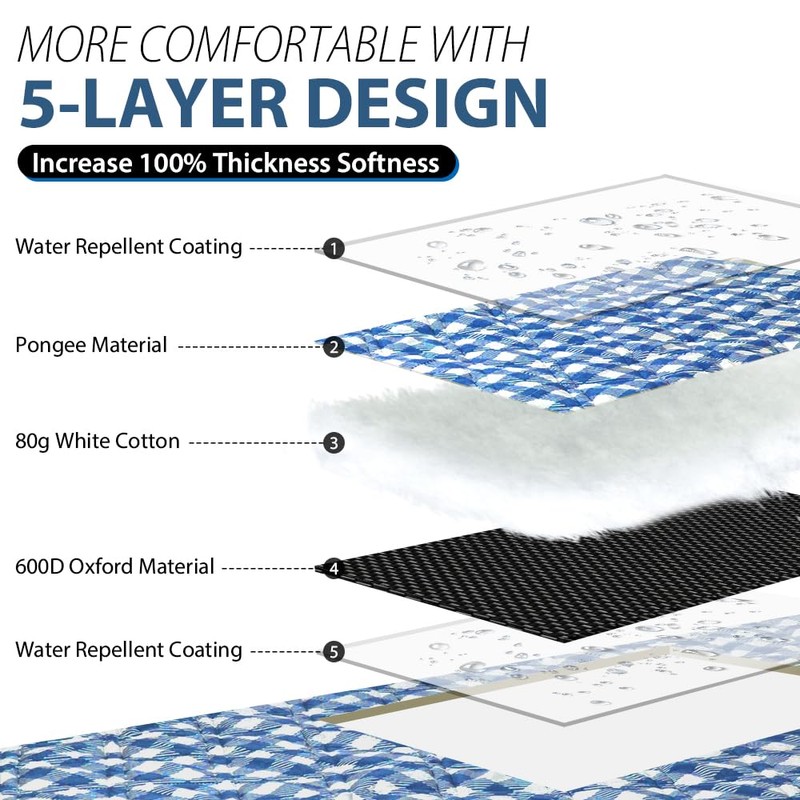ZAZE Picnic Blankets Machine Washable, 80''x80'' Extra Large Waterproof Sandproof