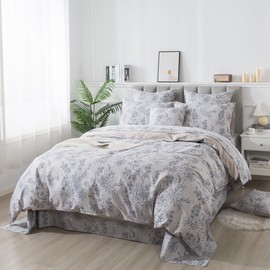 FADFAY Duvet Cover Set Queen Vintage Peony Floral Bedding Shabby Khaki Floral Quilt Cover Set Rustic Farmhouse Bedding 100% Cotton Soft Comforter Cover with Hidden Zipper Closure 3Pcs, Queen Size