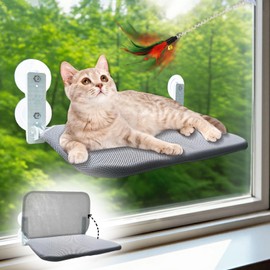 Cat Hammock Window Seats 45 x 30 cm Foldable Cat Window Lounger Breathable Mesh Cat Bed Window with 4 Strong Suction Cups and Reinforced Steel Frame Stable up to 20 kg, with Cat Toy