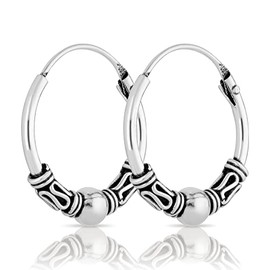 NKlaus Pair of Bali Creole Earrings 14 mm 925 Sterling Silver Medieval Gothic Earrings 2576, Sterling Silver