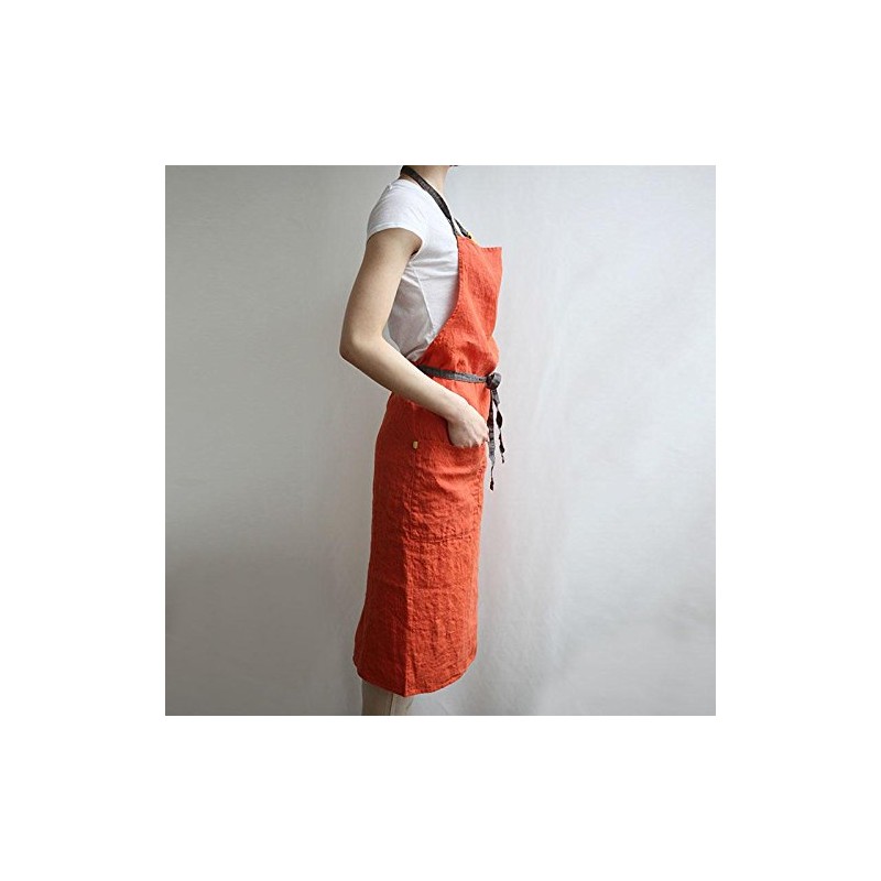 Linen Full Apron Manon (Tarocco) A219 [Lino e Lina/Lino e