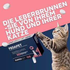 Suprapet Fegapet Liver Support for Dogs and Cats, 30 Tablets, Natural Supplementary Feed for Hepato-biliary Functions with Vitamins, Milk Thistle, Artichoke, Turmeric, Lespedeza