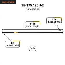 Truper Post Hole Digger & Tamping Bar, 69-Inch, 16-Pound Heavy-Duty Drop-Forged Steel Digging/Demolition Bar, Heat-Treated, Rust-Resistant Black Finish (Model 30162)
