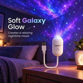 USB Galaxy Projector Night Light for Home Décor – 360° Rotating LED Starry Sky Lamp with Interchangeable Projection Films