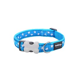 Red Dingo Bucklebone Dog Collar Design, Stars White on Turquoise, Medium 20mm