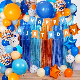 Zpltaomc Blue Balloons Arch Garland Kit, Blue and Orange Birthday Banner, Blue Dog Paw Birthday Party Supplies for Baby Shower Girls Boys 1st 2nd 3rd 4th 5th Blue Theme Birthday Party Decorations