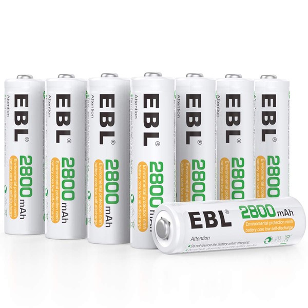 EBL AA Rechargeable Batteries 2800mAh Ready2Charge Quality AA Batteries - 16 Counts