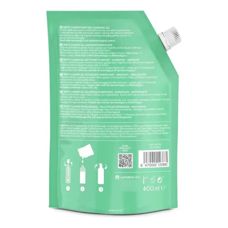 Gel Purificante Biretix Cleanser 400ml Refill Repuesto