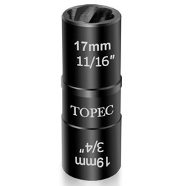 Topec 17mm x 19mm Flip Lug Nut Extractor, 1/2" Drive Lug Nut Removal Tool, 2-IN-1 Wheel Lock Remover Socket | Extension Bar Not Included