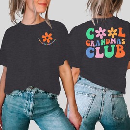 Grandma Shirt Woman Cool Grandma Club T-Shirt Floral Graphic Tee Nana Gifts Shirts Funny Letter Print Tops