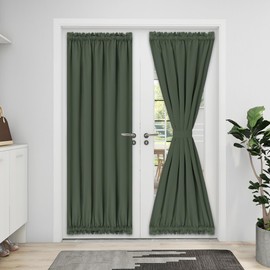 Easy-Going Blackout Door Curtains, Rod Pocket Privacy Light Filtering Sidelight Panel for French Doors With Tieback, 1 Panel, 25x72 Inch, Greyish Green