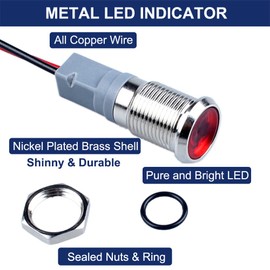 DMWD 5 Pcs 12V-24V 20mA Energy Saving LED Indicator Light Pilot Dash Warning Signal Lamp Mounting Hole 2/5" Waterproof with 15cm/5.9in. Wire for Car Truck Boat (10mm Red)
