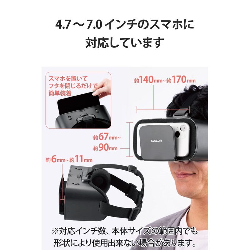 Elecom VRG-X03RBK VR Goggles & Remote Control, 360 Degree Eye