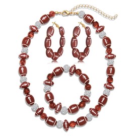 ZOLEAROPY Football Earrings Necklace Bracelet -Game Day Sports Foot Ball Beaded Hoop Earrings Stretchy Bracelet Necklace Jewelry Set Accessories for Football Mom Fans Gift