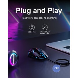 SEUNKWANG EWEADN G10 Wired Gaming Mouse, Computer Mouse with RGB Backlit, 3200 DPI Adjustable, Quiet Clicks, Ergonomic Mouses with 6 Buttons and 4.2FT Cord, USB Mouse for PC/Win/Laptop, Black