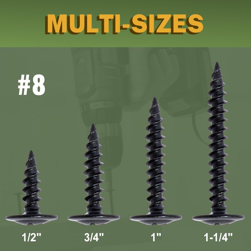 LIONMAX Black Wood Screws #8 x 1/2 Inch, 200-PCS, Self