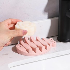 HINUGO Soap Dish,Soap Holder Shower with Self Draining,Resin Soap Dish for Bathroom Sink, Bar Soap Tray with Fish Shaped for Kitchen -Easy to Clean and Keep Soap Dry-Pink