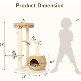 KAMABOKO Modern Cat Tree, 39" Tall Cat Trees for Kittens Climb Play & Rest, Cat-Tree for Indoor Cats w/Natural Sisal Scratching Posts, Hand-Woven Condo & Top Perch