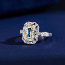 SHELOVES Vintage Rings for Women Geometric Art Decco Sapphire Ring 925 Sterling Silver Rings Princess CZ Sz K