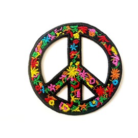 Flower Peace Sign Biker Love Wood Stock Peace Applique Embroidered Sew on Iron on Patch for Backpacks Jeans Jackets Clothing