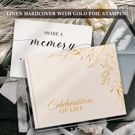 Lanpn Funeral Guest Book for Memorial Service, Linen Cover Celebration of Life Registry Guest Book, Funeral Favors Sign in Books for Guests Memory Book for Funeral with Memory Table Sign, Beige