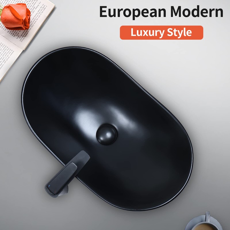 Davivy 24.5'' X 13.8'' Large Matte Black Oval Vessel Sink