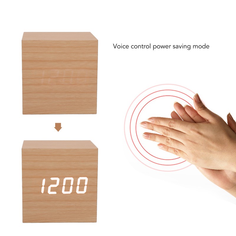LED Wood Clock Multifunctional Large Display 3 Brightness Eye Protection