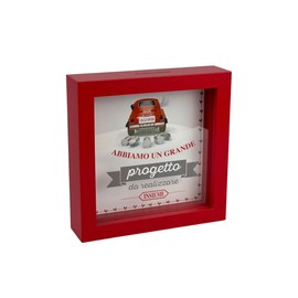 Salvadanaio Decorativo in Legno, Design Auto Oggi Sposi, Cornice Rossa 16x16 cm, Regalo per Matrimonio