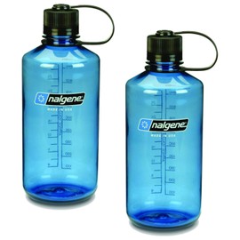 Nalgene 2 x 1L Narrow Mouth Water Bottle (Slate, Blue with Black Lid)