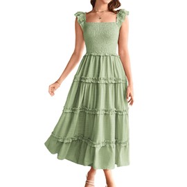 GRACE KARIN Womens Easter Dress Summer Square Neck Cute Casual Sleeveless Dress Light Green M