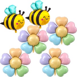 Yoseklpee Bee Flower Foil Balloons 6 Pcs Woodland Honeybee Balloons Colorful Daisy Balloons Bee Party Decorations Jungle Safari Theme Backdrop Birthday Wedding Baby Shower Party Decor