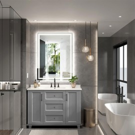 Ratsamee 24x32 3 Colors Led Mirror for Bathroom with Front Light and Backlit,Dimmable Anti Fog Wall Bathroom Mirror with Led Lights, Water Proof, Decor Vanity Mirror