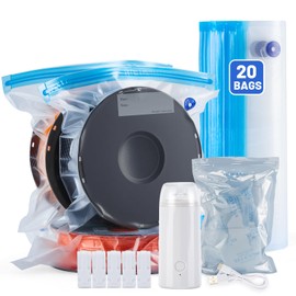 AGPTEK 3D Printing Filament Storage Vacuum Kit with Car Pump, Vacuum Bag Set for 3D Printer Filament Storage, 20 Pieces, with Car Pump, Transparent Blue