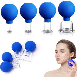 Ventosas Terapeuticas, 4 Piezas de Silicona Azul para Cuidado Facial en Casa, Mejora la Apariencia de la Piel y Ayuda en la Relajacion Muscular, Conjunto de Ventosas en Diferentes Tamaños para Uso Domestico