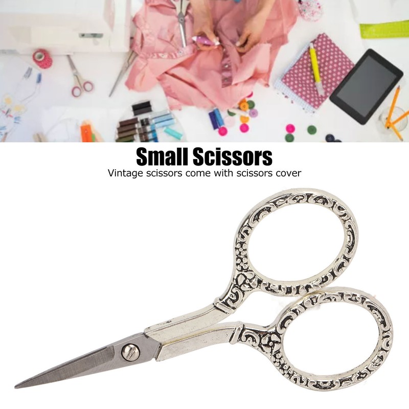 Sewing Scissors Vintage Chain Silver Bauhinia Stainless Steel Pointed Small