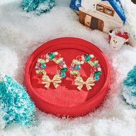 YUJIE Christmas Earrings for Women Colorful Rhinestone Stud Earrings Christmas Stocking and Tree Earrings Gift